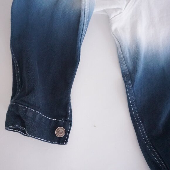 Suamoment Designer White Blue Ombre Button Dill Dyeing Denim Trucker Jacket XL - Picture 8 of 11